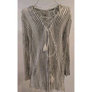 Billabong Hooded Beach Swimsuit Long Sleeve Cover Up Top Size M Black And White